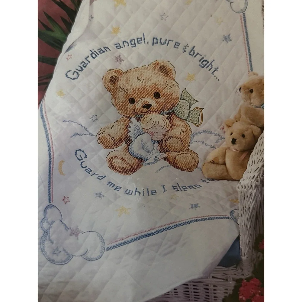 Dimensions Cuddly Bear Quilt 13065 Stamped Cross Stitch Kit Guardian Angel *Read